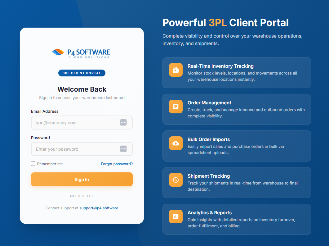 P4 Warehouse 3PL Client Portal - Real-time inventory visibility for your customers
