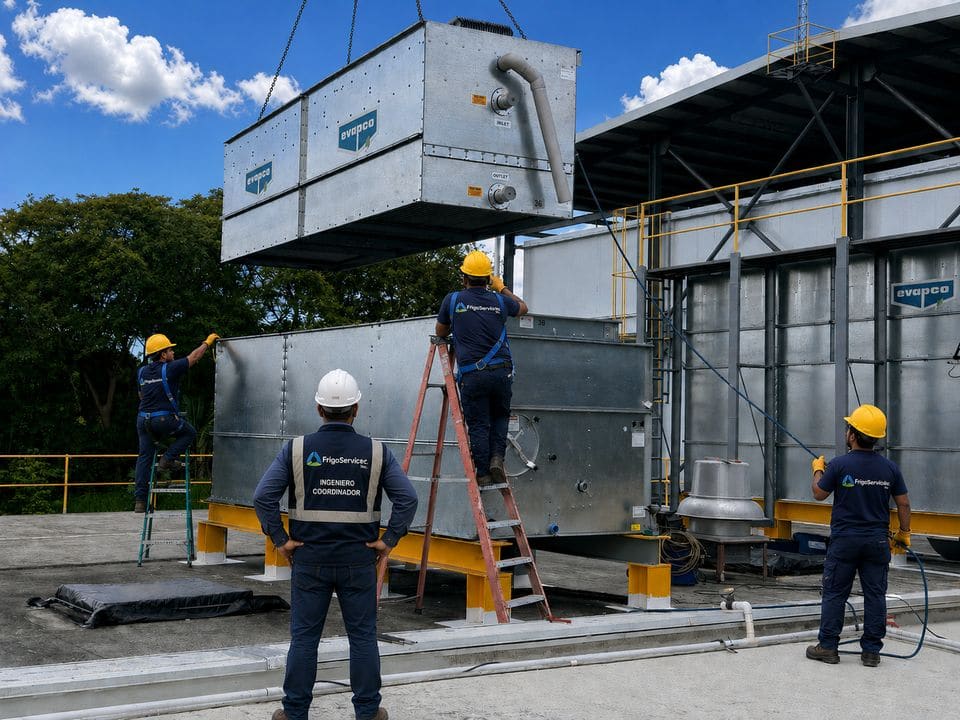 FrigoService team installing EVAPCO condensing equipment
